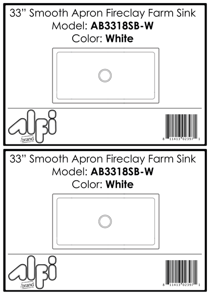 Alfi Brand 33" Smooth Apron Single Bowl Farm Sink - AB3318SB