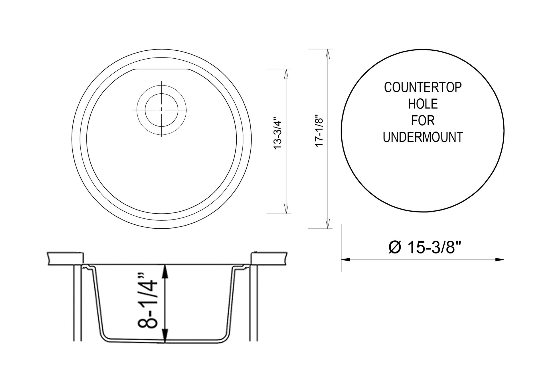 Alfi brand AB1717UM 17" Undermount Round Granite Composite Kitchen Prep Sink