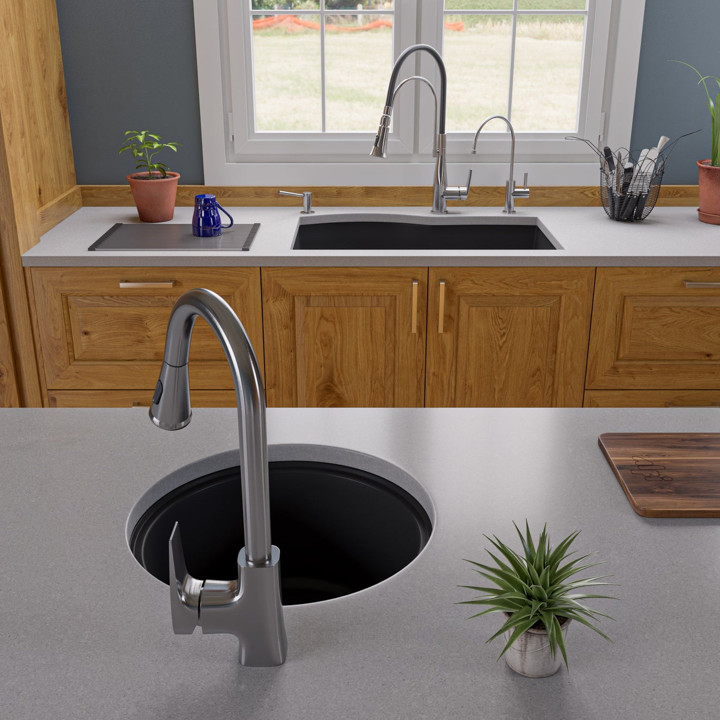 Alfi brand AB1717UM 17" Undermount Round Granite Composite Kitchen Prep Sink