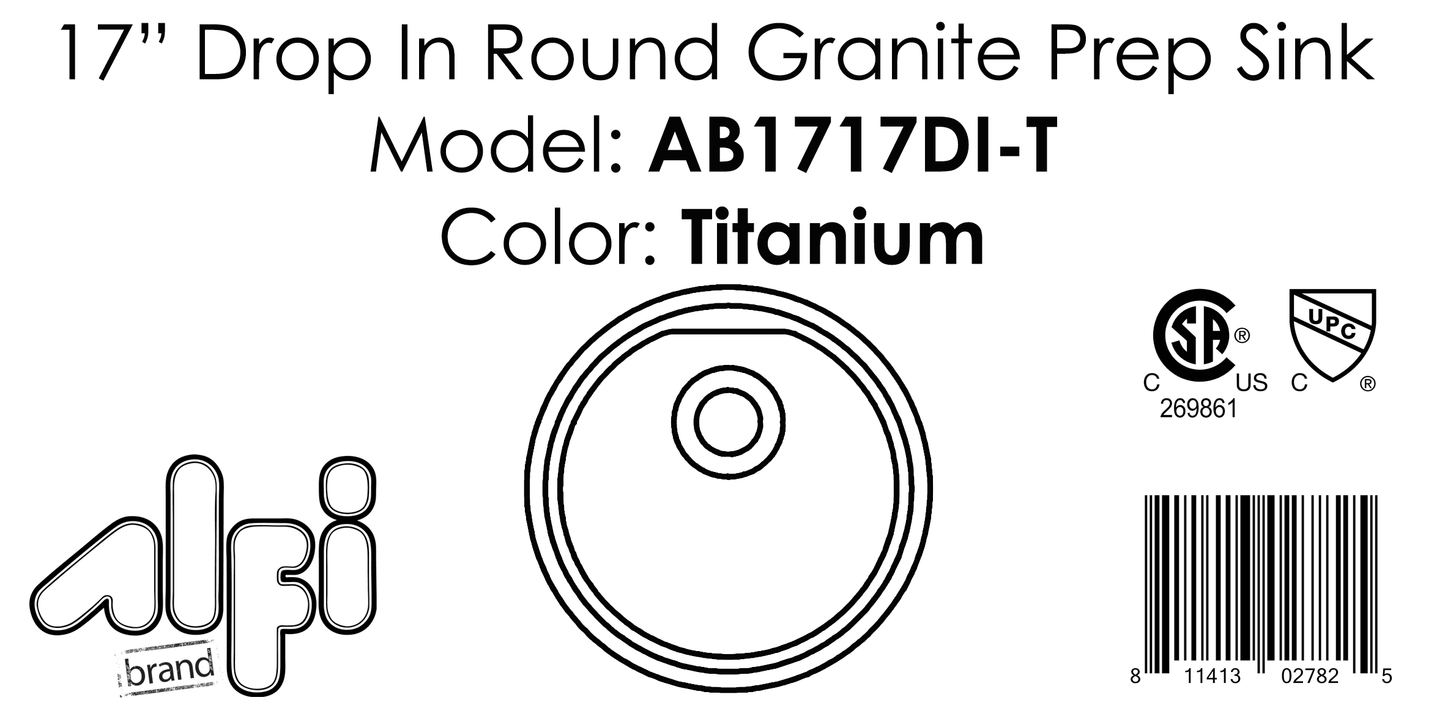 Alfi brand AB1717DI 17" Drop-In Round Granite Composite Kitchen Prep Sink