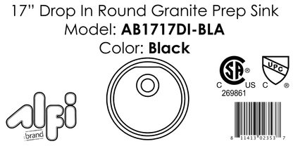 Alfi brand AB1717DI 17" Drop-In Round Granite Composite Kitchen Prep Sink