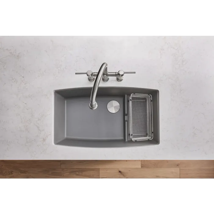 Metallic Gray Blanco Performa Cascade Sink in Kitchen from above