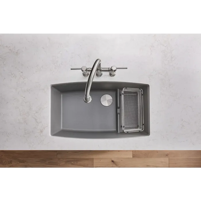 Metallic Gray Blanco Performa Cascade Sink in Kitchen from above