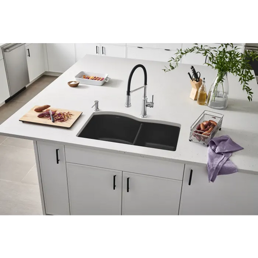 Blanco Diamond 33" 1-3/4 Bowl Undermount Kitchen Sink in White Kitchen