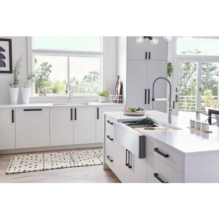 Blanco Quatrus Ergon Apron Workstation sink in white kitchen