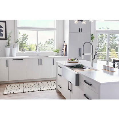 Blanco Quatrus Ergon Apron Workstation sink in white kitchen
