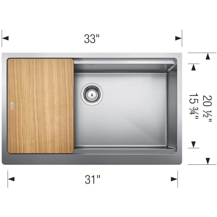 Dimensions of Blanco 33" Quatrus Apron Workstation Sink