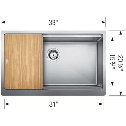 Dimensions of Blanco 33" Quatrus Apron Workstation Sink