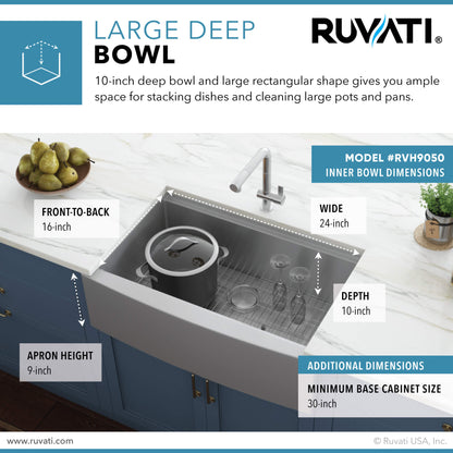 Ruvati 27-inch Apron-front Workstation Farmhouse Kitchen Sink 16 Gauge Stainless Steel Single Bowl - RVH9050