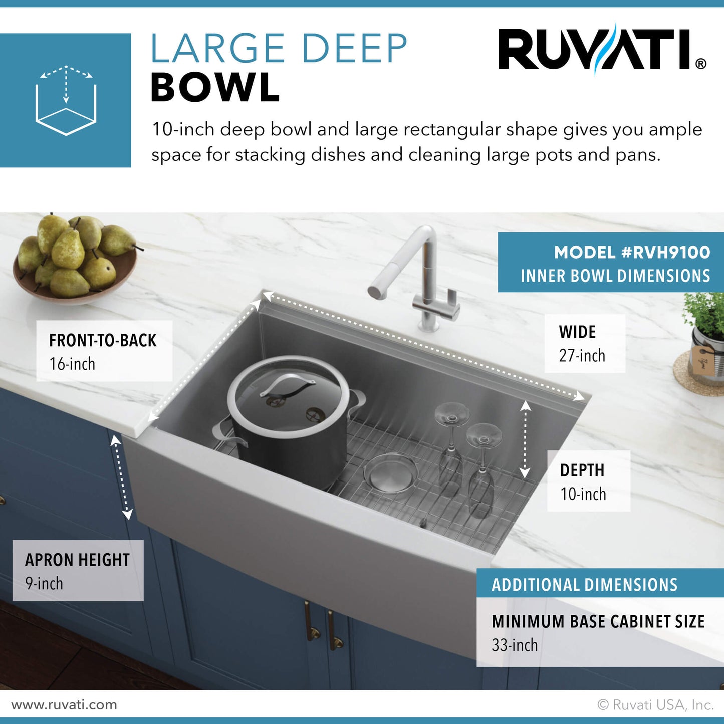 Ruvati 30-inch Apron-front Workstation Farmhouse Kitchen Sink 16 Gauge Stainless Steel Single Bowl - RVH9100