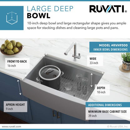 Ruvati 36-inch Apron-front Workstation Farmhouse Kitchen Sink 16 Gauge Stainless Steel Single Bowl - RVH9300