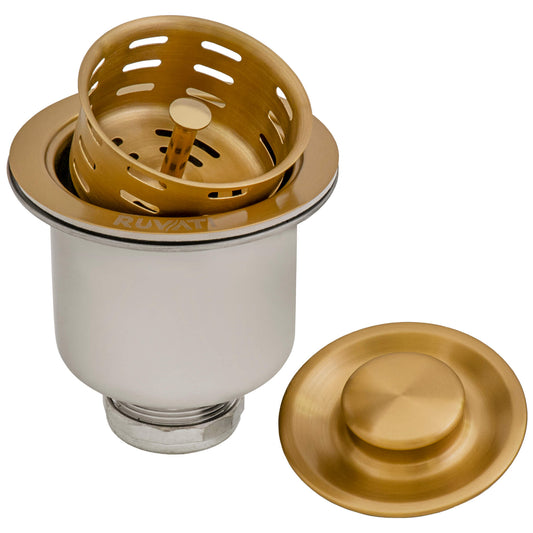 Ruvati Deep Basket Strainer Drain for Kitchen Sinks all Metal 3-1/2 inch - Brushed Gold Satin Brass - RVA1027