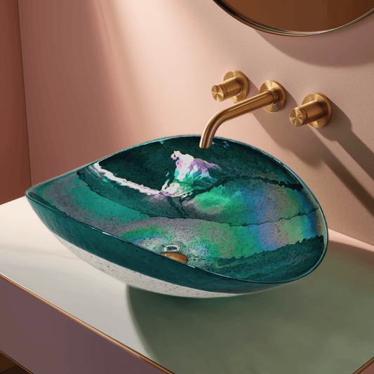 Ruvati 19 inch Murano Glass Art Vessel Seashell Decorative Pattern Bathroom Sink - Seafoam Green - RVB3056