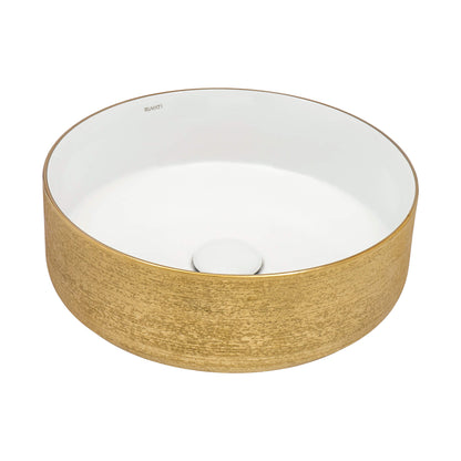 Ruvati 14 inch Bathroom Vessel Sink Round Gold Decorative Art Above Vanity Counter White Ceramic - RVB0314WG