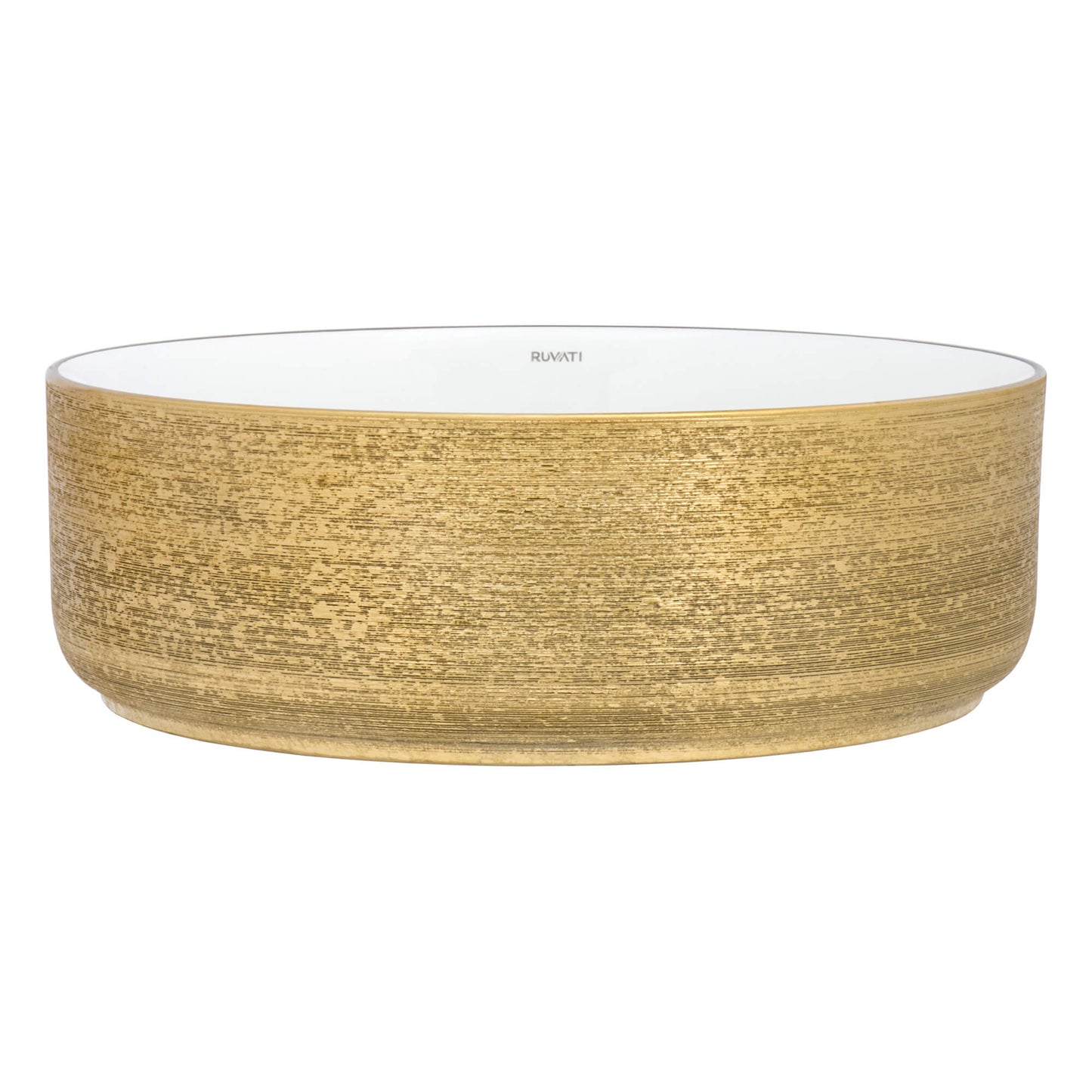 Ruvati 14 inch Bathroom Vessel Sink Round Gold Decorative Art Above Vanity Counter White Ceramic - RVB0314WG