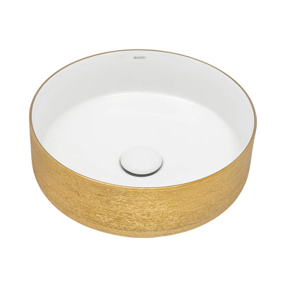 Ruvati 14 inch Bathroom Vessel Sink Round Gold Decorative Art Above Vanity Counter White Ceramic - RVB0314WG