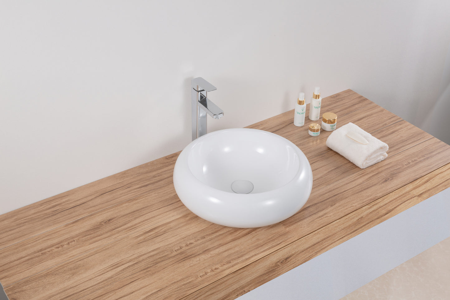 Ruvati 18 inch Round Bathroom Vessel Sink White Above Vanity Counter Circular Porcelain Ceramic - RVB0318