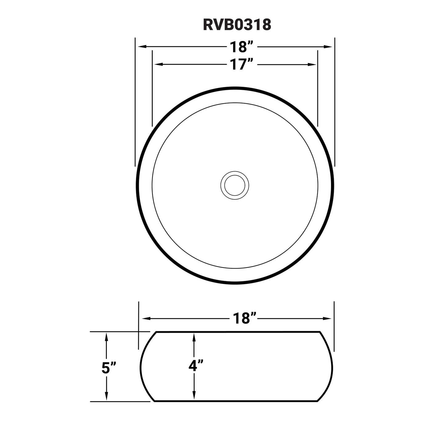 Ruvati 18 inch Round Bathroom Vessel Sink White Above Vanity Counter Circular Porcelain Ceramic - RVB0318