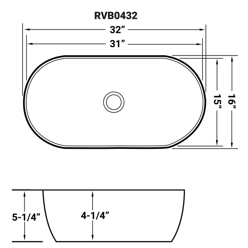 Ruvati 32 x 16 inch Bathroom Vessel Sink White Oval Above Counter Vanity Porcelain Ceramic - RVB0432