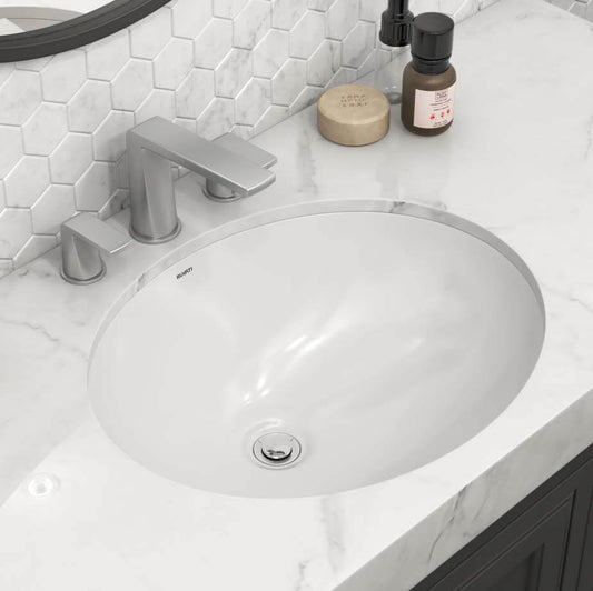 Ruvati 15 x 12 inch Undermount Bathroom Vanity Sink White Oval Porcelain Ceramic with Overflow - RVB0616