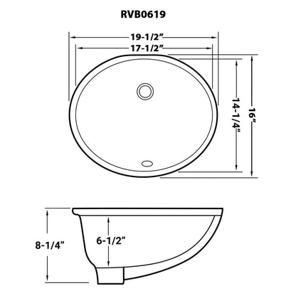 Ruvati 17 x 14 inch Undermount Bathroom Vanity Sink White Oval Porcelain Ceramic with Overflow - RVB0619