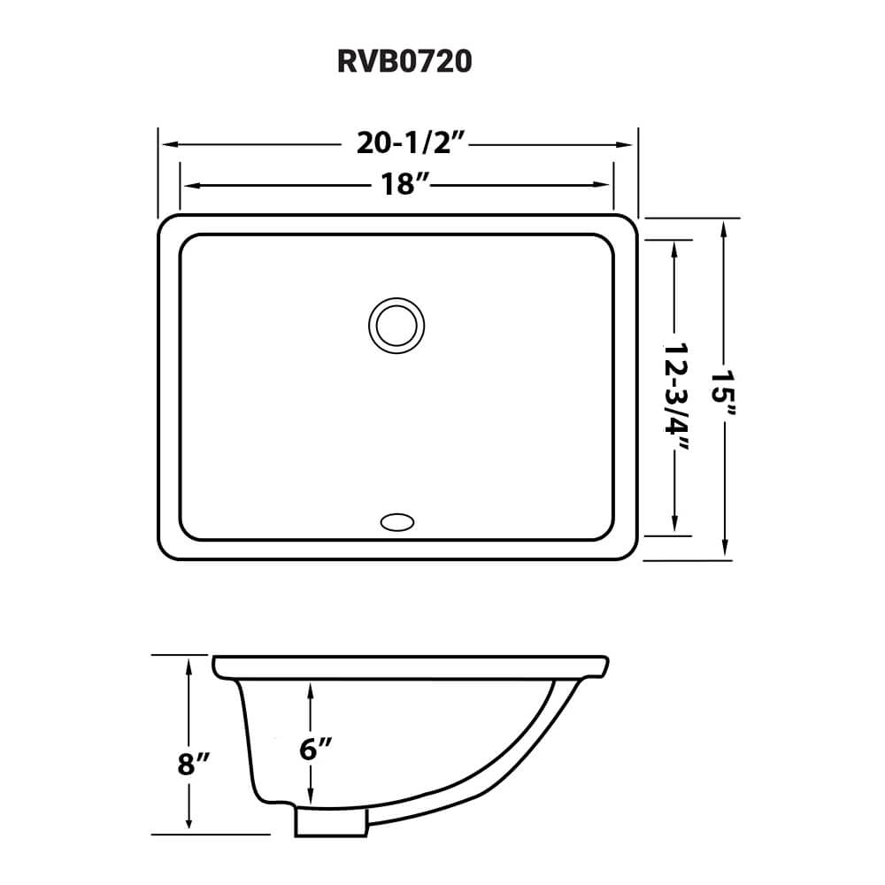 Ruvati 18 x 13 inch Undermount Bathroom Sink Rectangular Porcelain Ceramic with Overflow - RVB0720