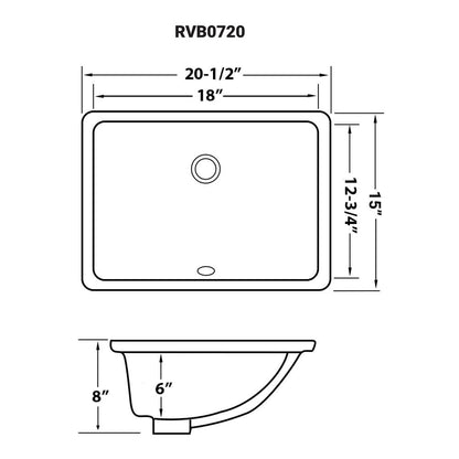 Ruvati 18 x 13 inch Undermount Bathroom Sink Rectangular Porcelain Ceramic with Overflow - RVB0720