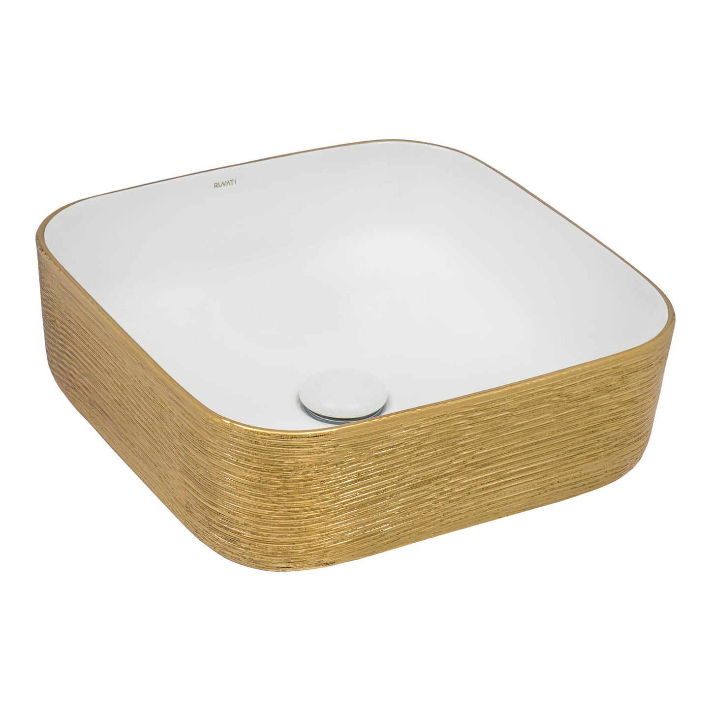 Ruvati 15 x 15 inch Bathroom Vessel Sink Gold Decorative Art Above Vanity Counter White Ceramic - RVB1414WG