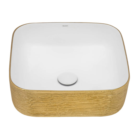 Ruvati 15 x 15 inch Bathroom Vessel Sink Gold Decorative Art Above Vanity Counter White Ceramic - RVB1414WG