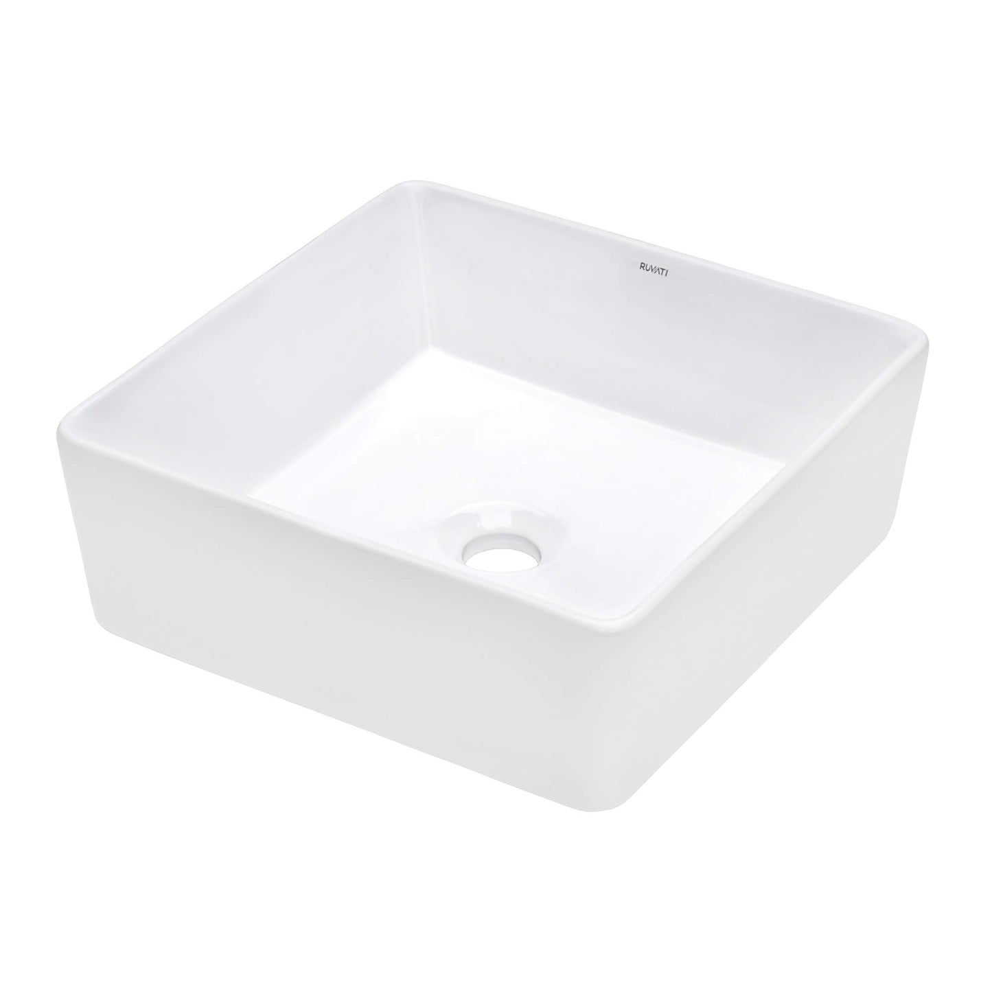 Ruvati 15 x 15 inch Bathroom Vessel Sink White Square Above Counter Porcelain Ceramic - RVB1616