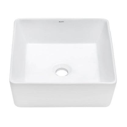 Ruvati 15 x 15 inch Bathroom Vessel Sink White Square Above Counter Porcelain Ceramic - RVB1616