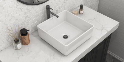 Ruvati 15 x 15 inch Bathroom Vessel Sink White Square Above Counter Porcelain Ceramic - RVB1616