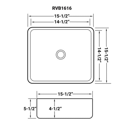 Ruvati 15 x 15 inch Bathroom Vessel Sink White Square Above Counter Porcelain Ceramic - RVB1616