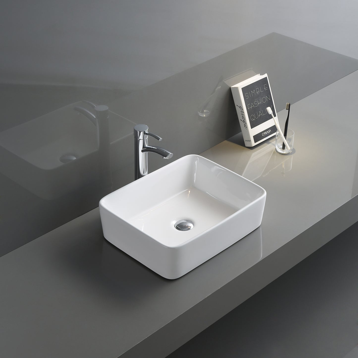 Ruvati 19 x 14 inch Bathroom Vessel Sink White Rectangular Above Vanity Counter Porcelain Ceramic - RVB1915