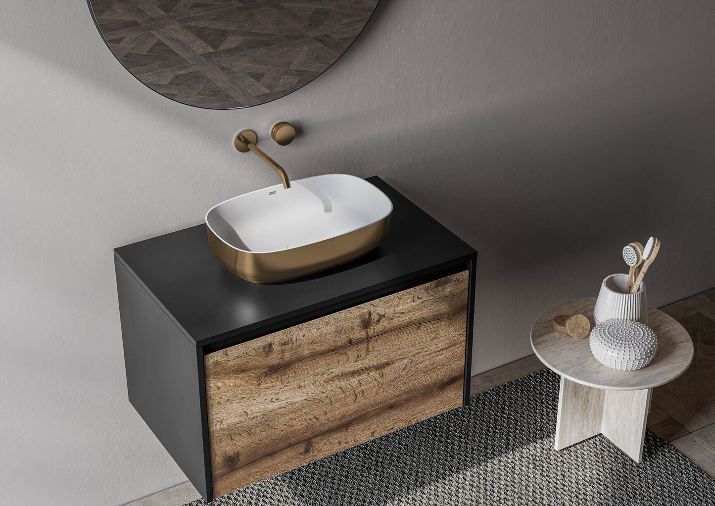 Ruvati 19-inch Matte Gold and White Bathroom Vessel Sink epiStone Solid Surface - RVB2113GW