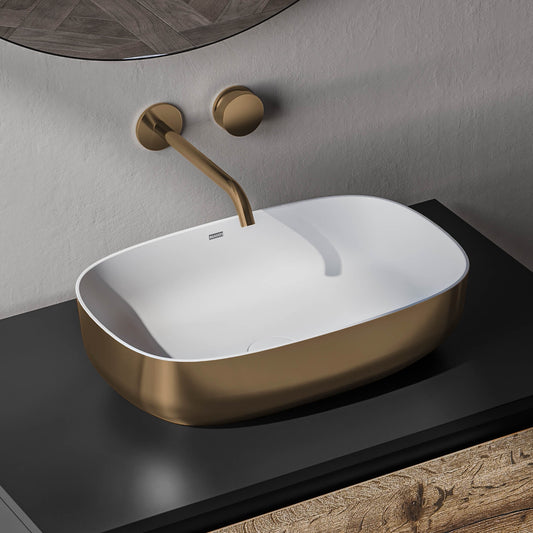 Ruvati 19-inch Matte Gold and White Bathroom Vessel Sink epiStone Solid Surface - RVB2113GW