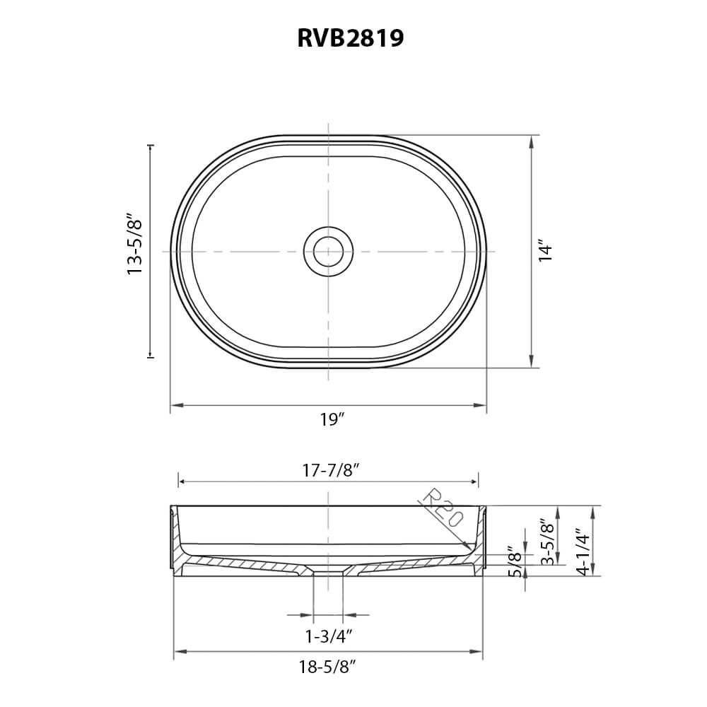 Ruvati 19 x 14 inch Fluted Vessel Bathroom Sink epiStone Solid Surface Modern Oval Matte White - RVB2819WH