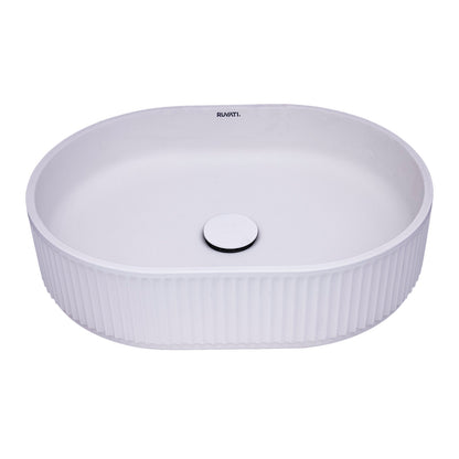 Ruvati 19 x 14 inch Fluted Vessel Bathroom Sink epiStone Solid Surface Modern Oval Matte White - RVB2819WH