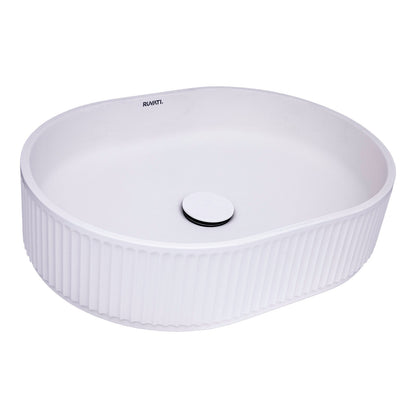 Ruvati 19 x 14 inch Fluted Vessel Bathroom Sink epiStone Solid Surface Modern Oval Matte White - RVB2819WH