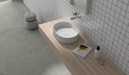 Ruvati 19 x 14 inch Fluted Vessel Bathroom Sink epiStone Solid Surface Modern Oval Matte White - RVB2819WH