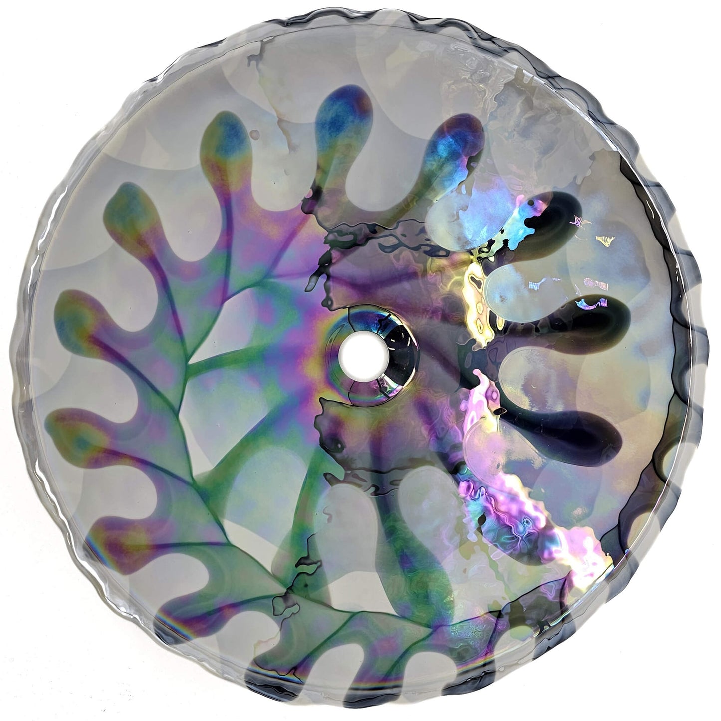 Ruvati 20 inch Murano Glass Art Drop In Round Decorative Pattern Bathroom Sink - Spira Luxe Pearl White  - RVB3035