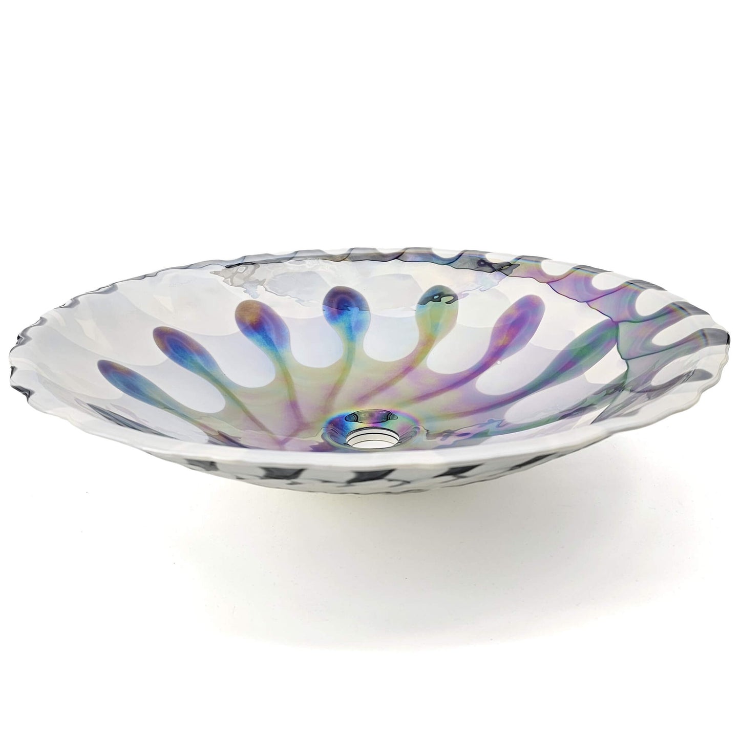 Ruvati 20 inch Murano Glass Art Drop In Round Decorative Pattern Bathroom Sink - Spira Luxe Pearl White  - RVB3035