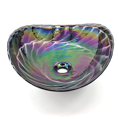 Ruvati 19 inch Murano Glass Art Vessel Seashell Decorative Pattern Bathroom Sink - Cosmic Black - RVB3048