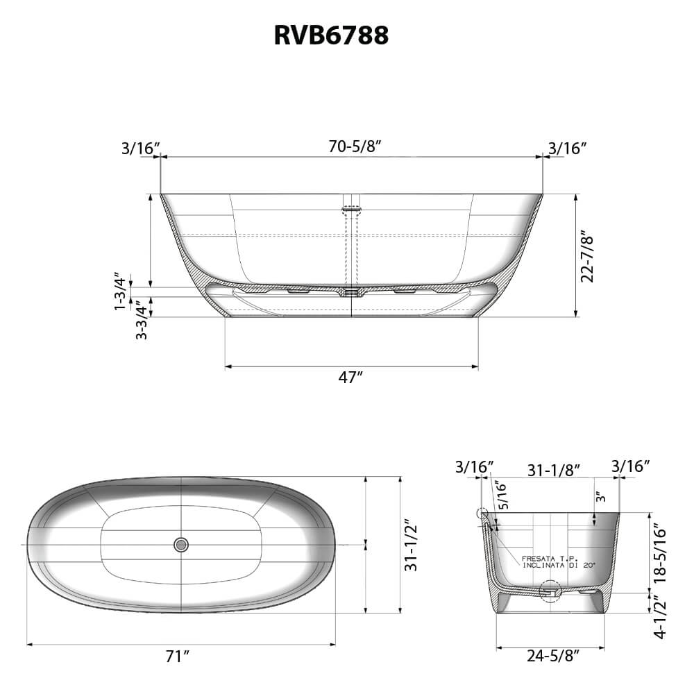 Ruvati 71-inch Matte Gold and White epiStone Solid Surface Freestanding Bath Tub Sinatra - RVB6788GW