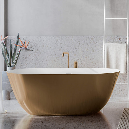 Ruvati 71-inch Matte Gold and White epiStone Solid Surface Freestanding Bath Tub Sinatra - RVB6788GW