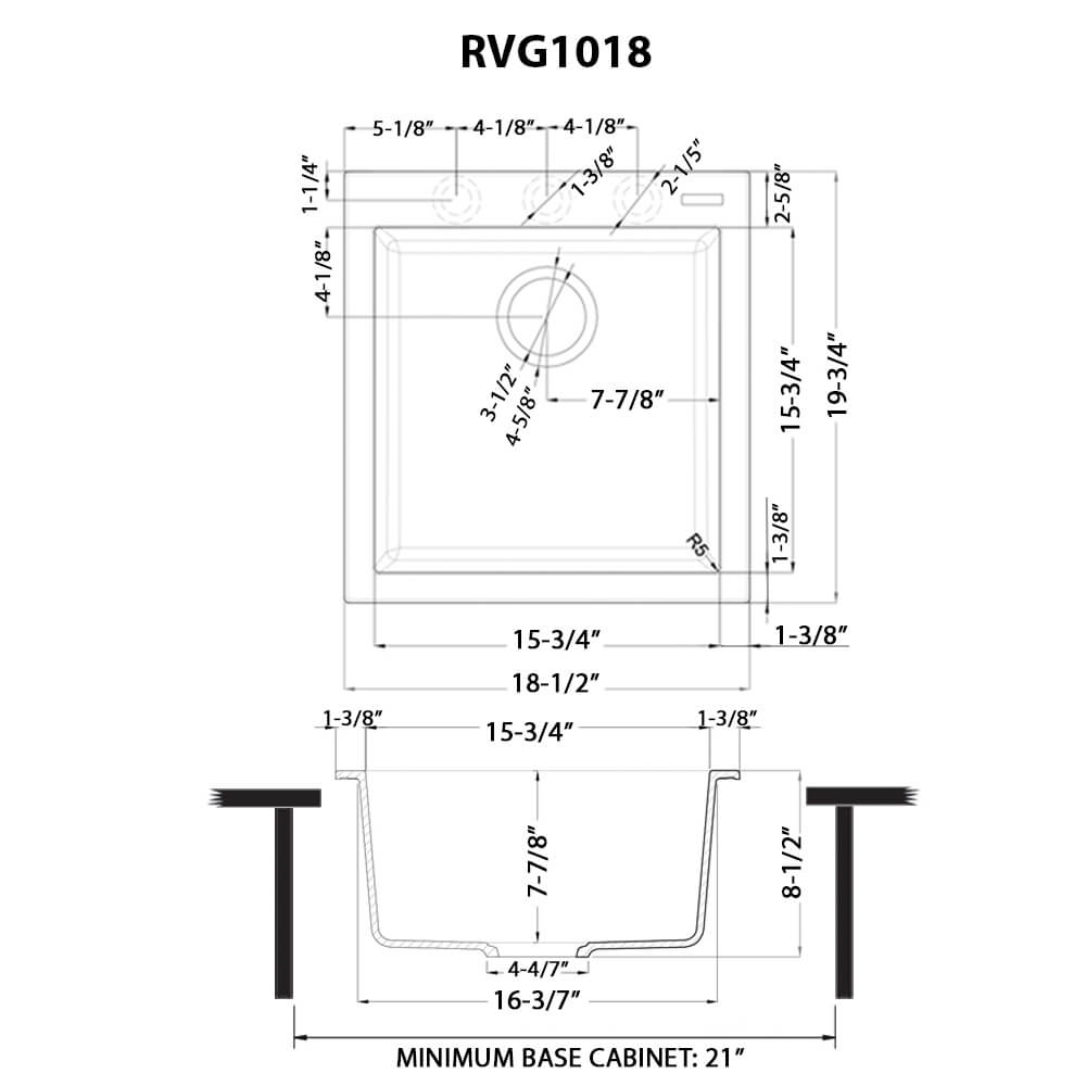 Ruvati 18 x 20 inch epiGranite Drop-in Topmount Granite Composite Single Bowl Wet Bar Prep Sink - RVG1018