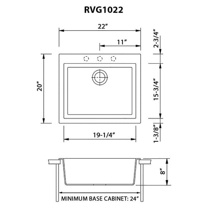 Ruvati 22 x 20 inch epiGranite Drop-in Topmount Granite Composite Single Bowl Kitchen Sink - RVG1022