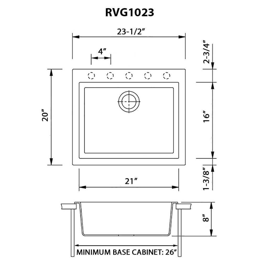 Ruvati 23 x 20 inch epiGranite Drop-in Topmount Granite Composite Single Bowl Kitchen Sink - RVG1023