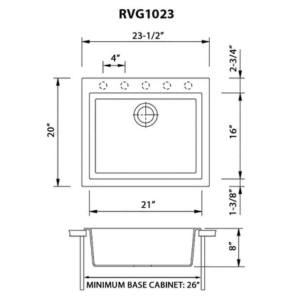 Ruvati 23 x 20 inch epiGranite Drop-in Topmount Granite Composite Single Bowl Kitchen Sink - RVG1023