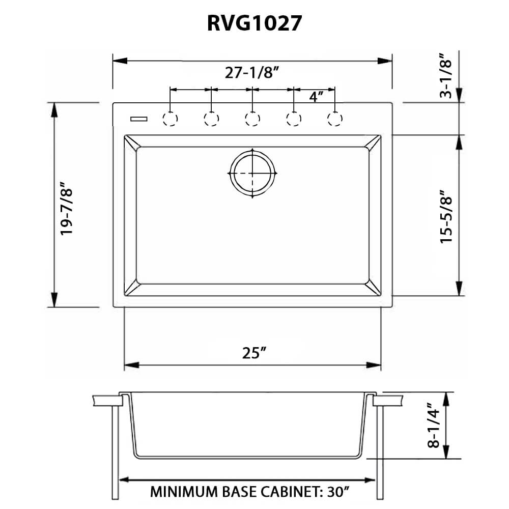 Ruvati 27 x 20 inch Drop-in Topmount Granite Composite Single Bowl Kitchen Sink - RVG1027